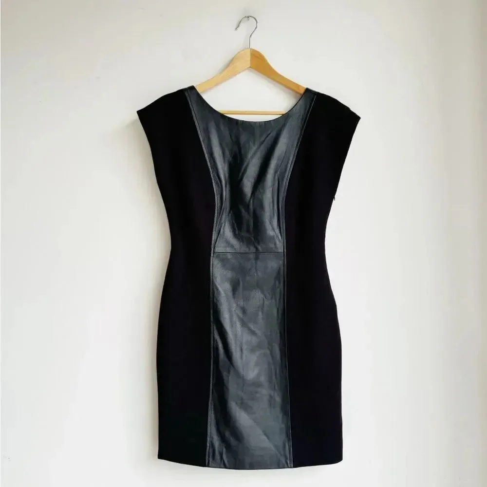 Boston Proper Black Leather Panel Lace-Up Dress Size 8